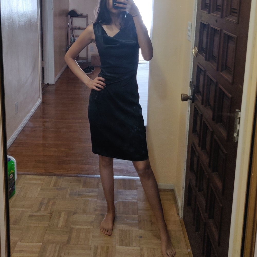 Huminska black silk dress with optional tie